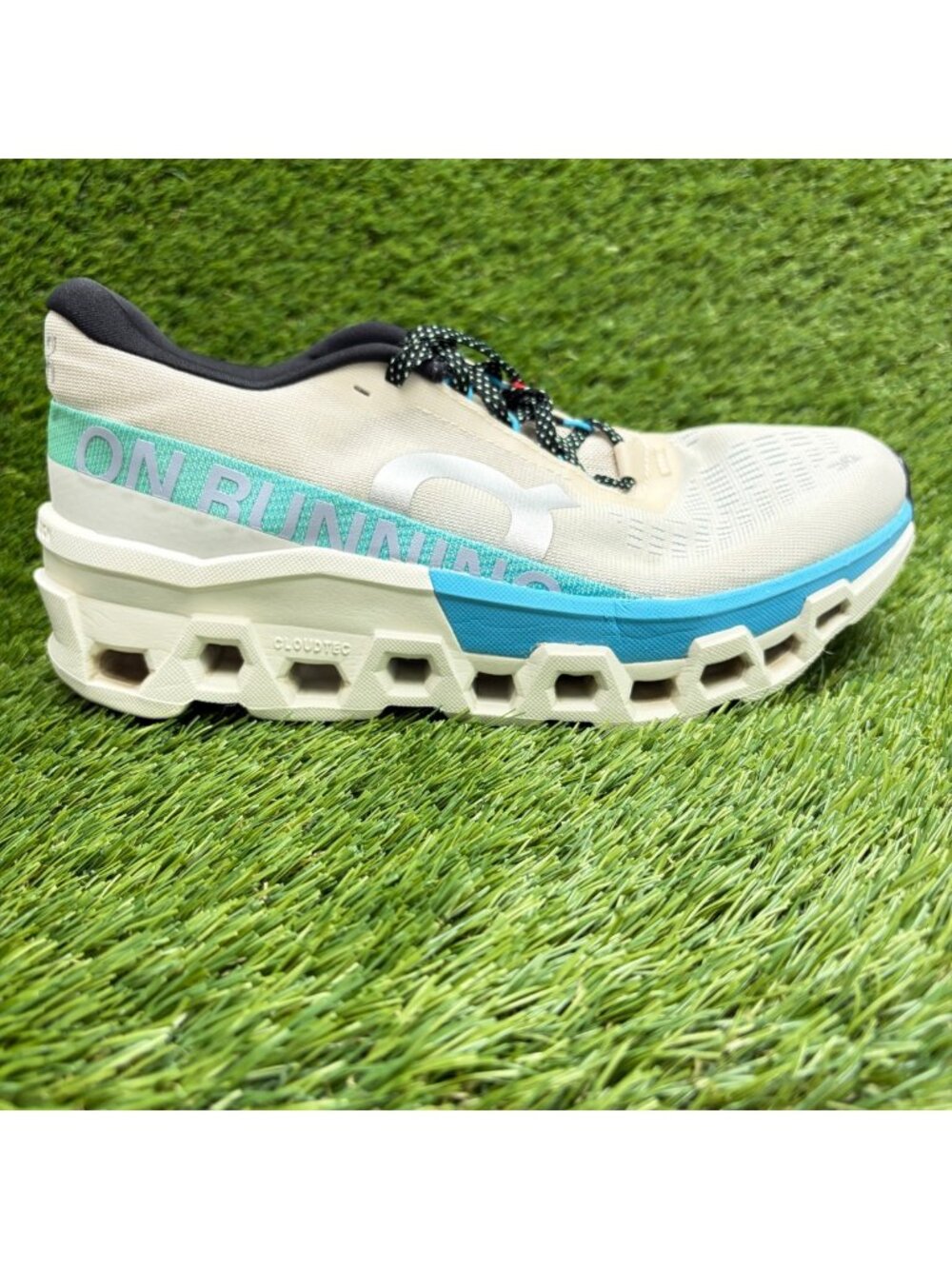 On Cloudmonster 2 Womens Size 8.5 Cream Blue Athletic Running Shoes Sneakers